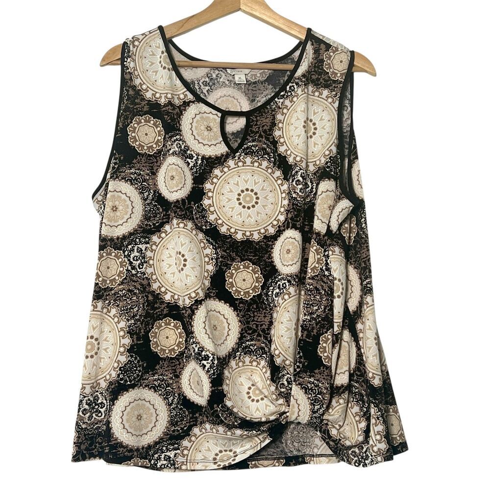 Cato Est 1948 Sleeveless Brown & Beige Mandala Pattern Keyhole Blouse Size XL